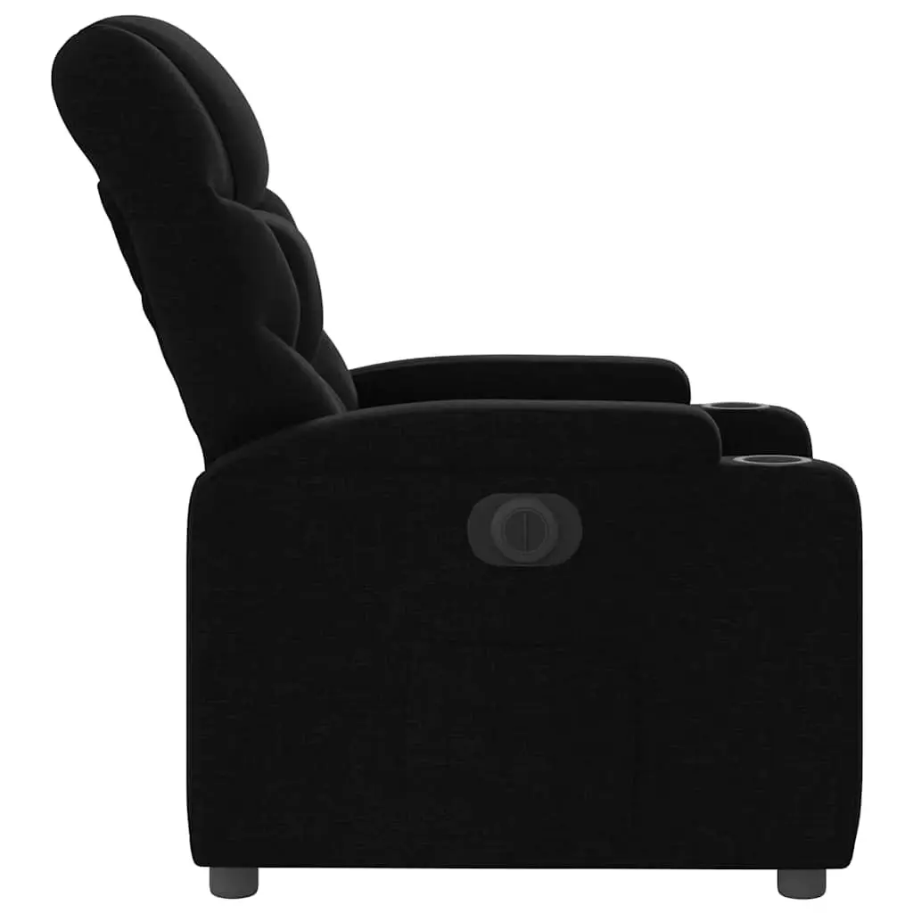 Electric Recliner Chair Black Fabric with Cup Holders Motorized Reclining Function Thick Padding Footrest