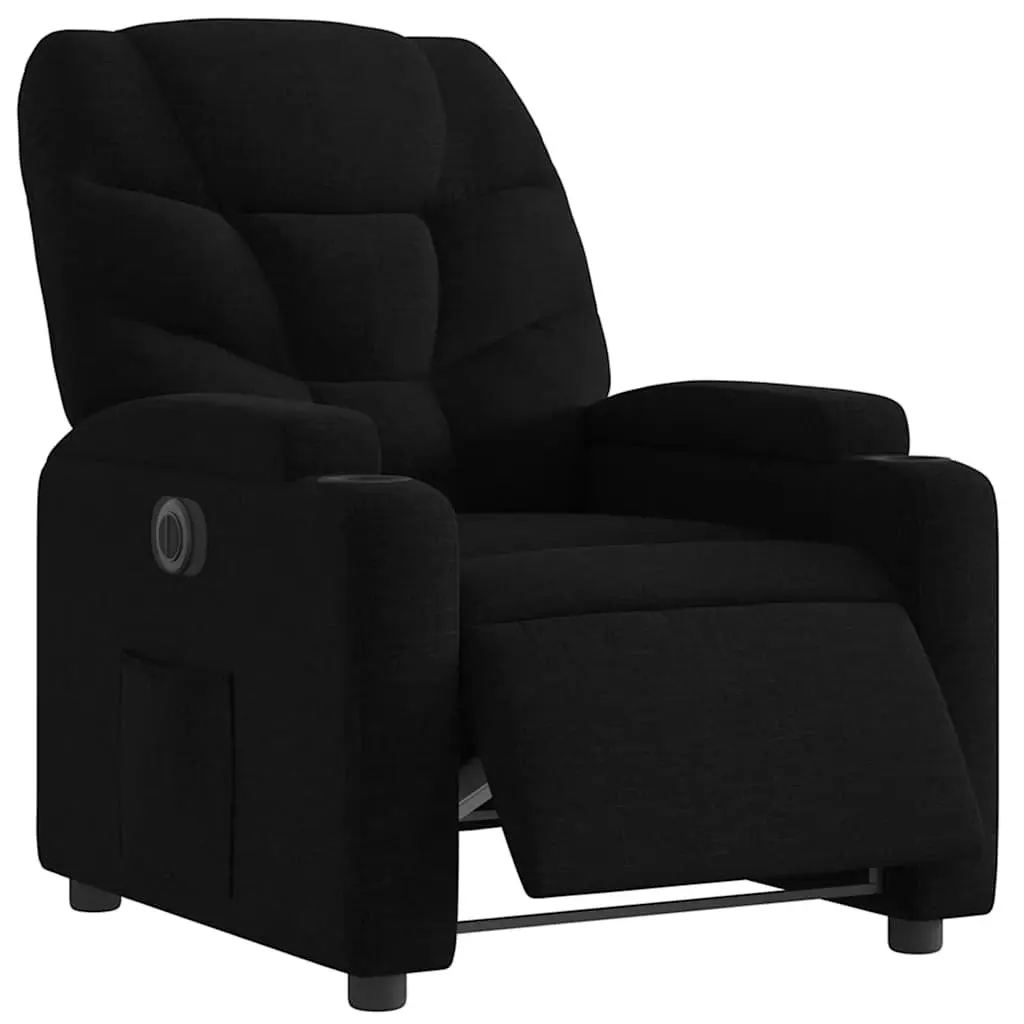 Electric Recliner Chair Black Fabric with Cup Holders Motorized Reclining Function Thick Padding Footrest