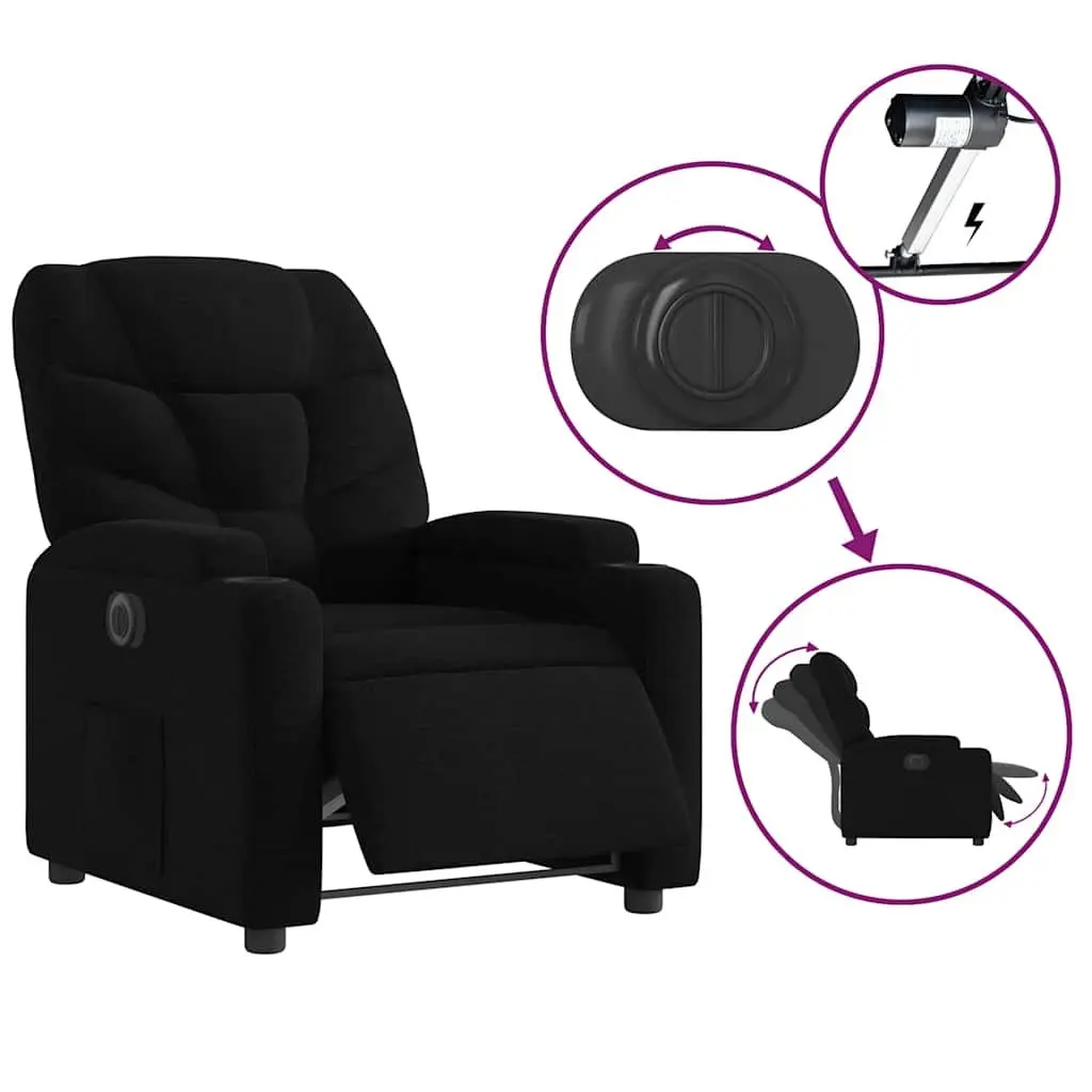 Electric Recliner Chair Black Fabric with Cup Holders Motorized Reclining Function Thick Padding Footrest