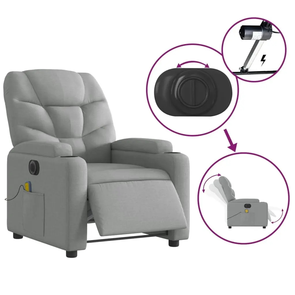 Electric Massage Recliner Chair Grey Fabric 135 Degrees Electric Reclining Vibration Massage