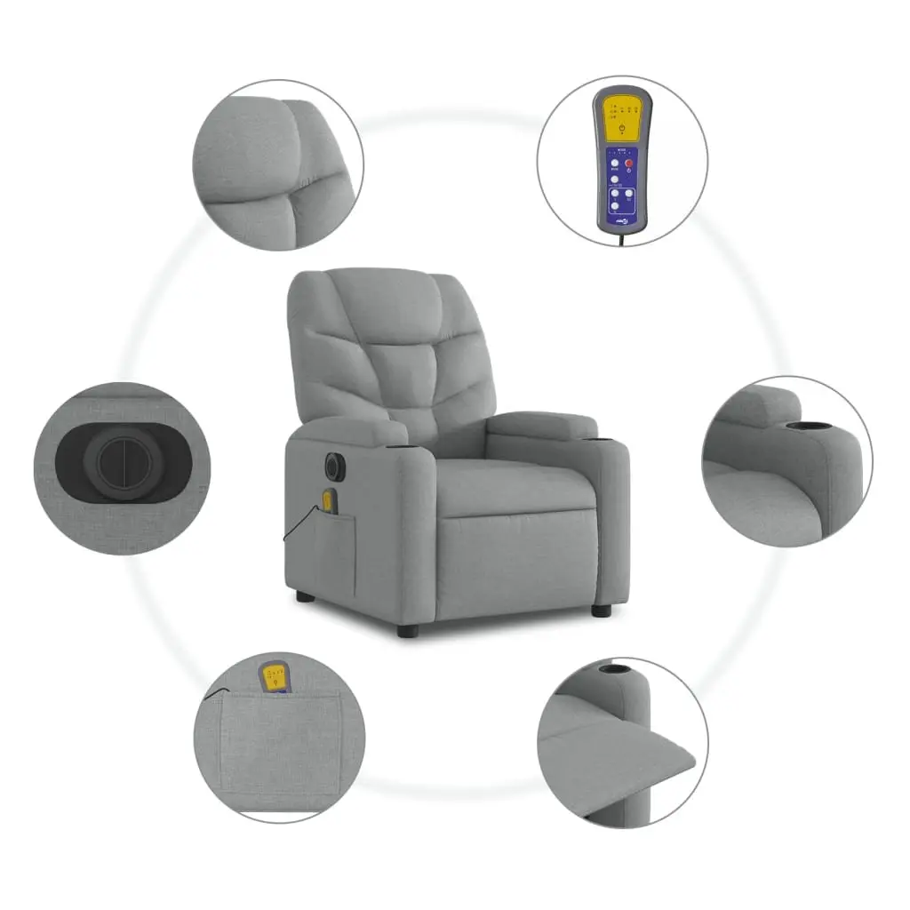 Electric Massage Recliner Chair Grey Fabric 135 Degrees Electric Reclining Vibration Massage