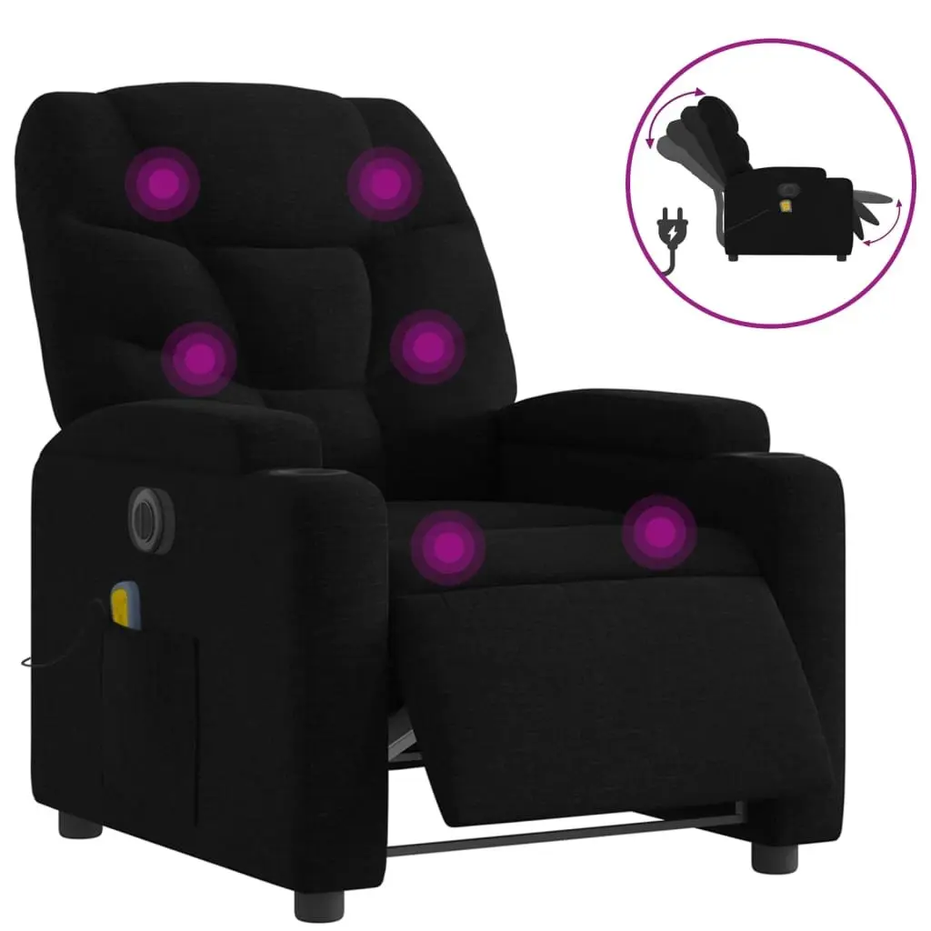 Electric Massage Recliner Chair Black Fabric 135 Degrees Electric Reclining Vibration Massage Therapy