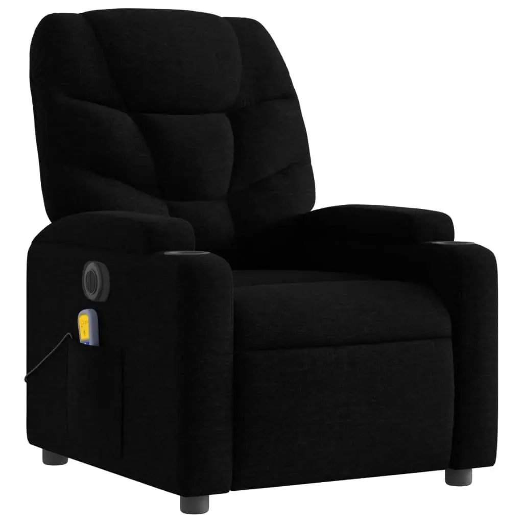 Electric Massage Recliner Chair Black Fabric 135 Degrees Electric Reclining Vibration Massage Therapy