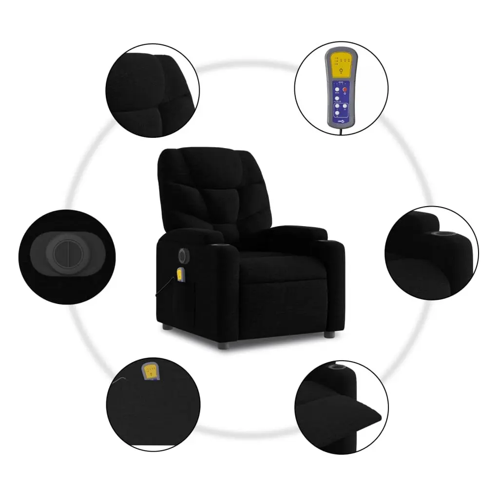 Electric Massage Recliner Chair Black Fabric 135 Degrees Electric Reclining Vibration Massage Therapy