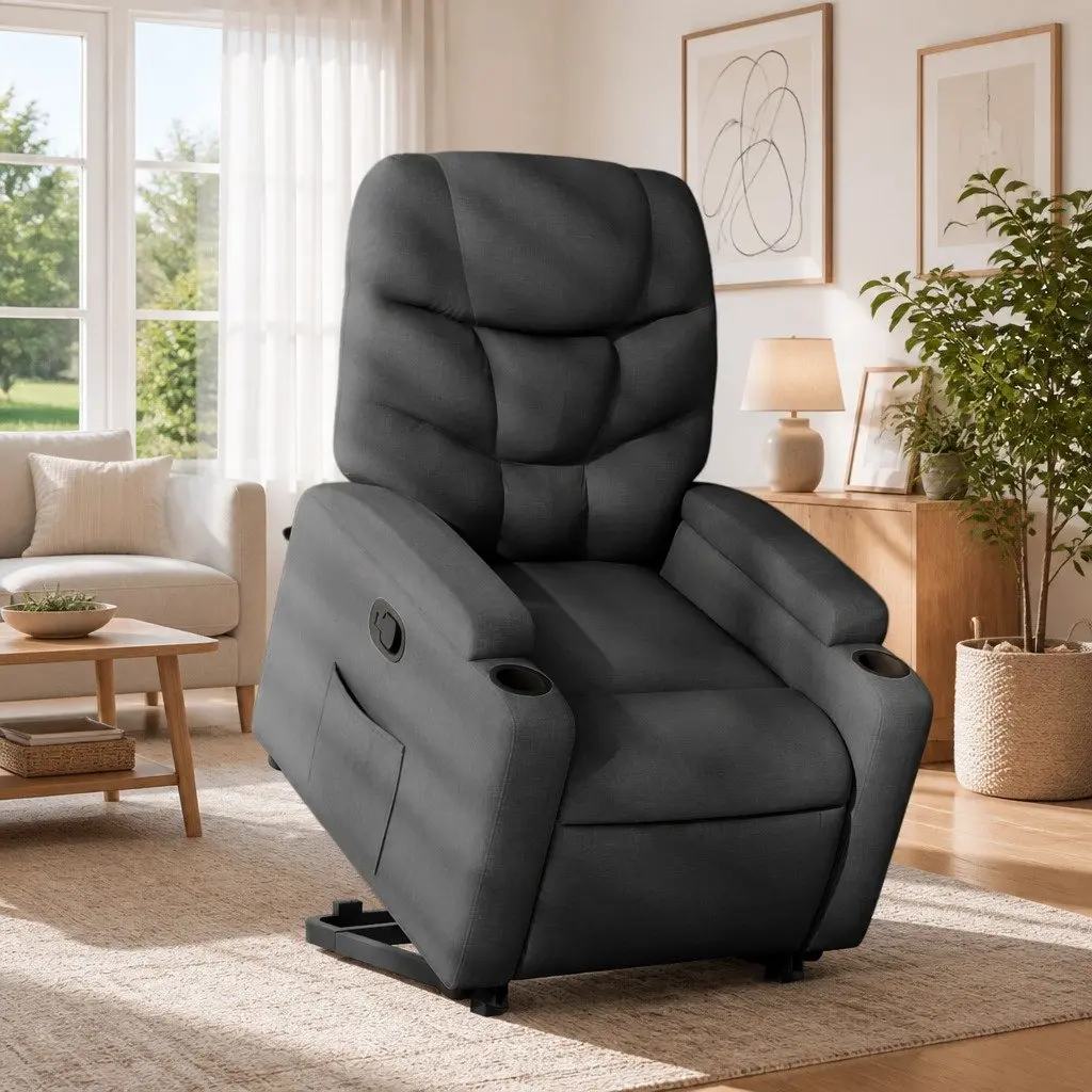 Grey Fabric Power Lift Recliner Chair