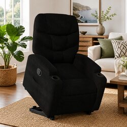 Electric Power Lift Recliner Chair in Black Fabric