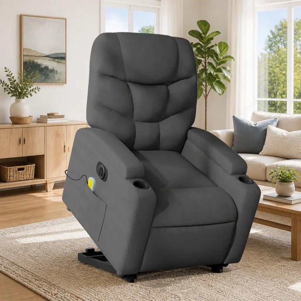 Electric Massage Recliner Chair Grey Fabric Power Lift 135 Degrees
