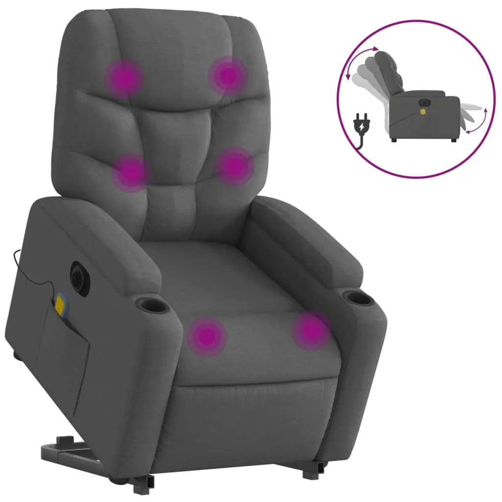Electric Massage Recliner Chair Grey Fabric Power Lift 135 Degrees