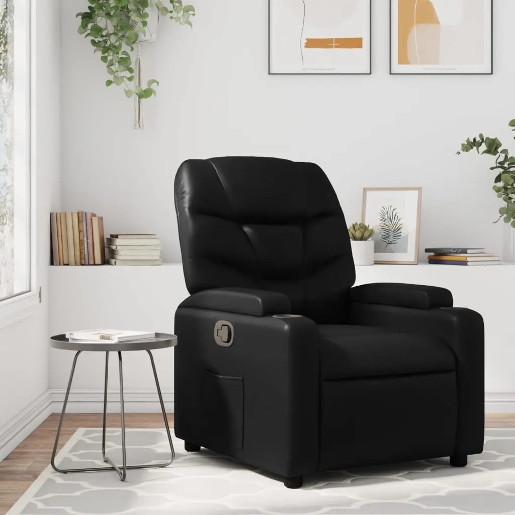 Recliner Chair Black Manual Reclining with Cup Holders and Side Pocket