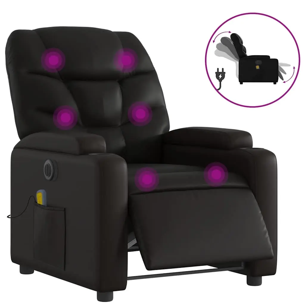 Electric Massage Recliner Chair Black Faux Leather Adjustable Footrest and Backrest with Cup Holders
