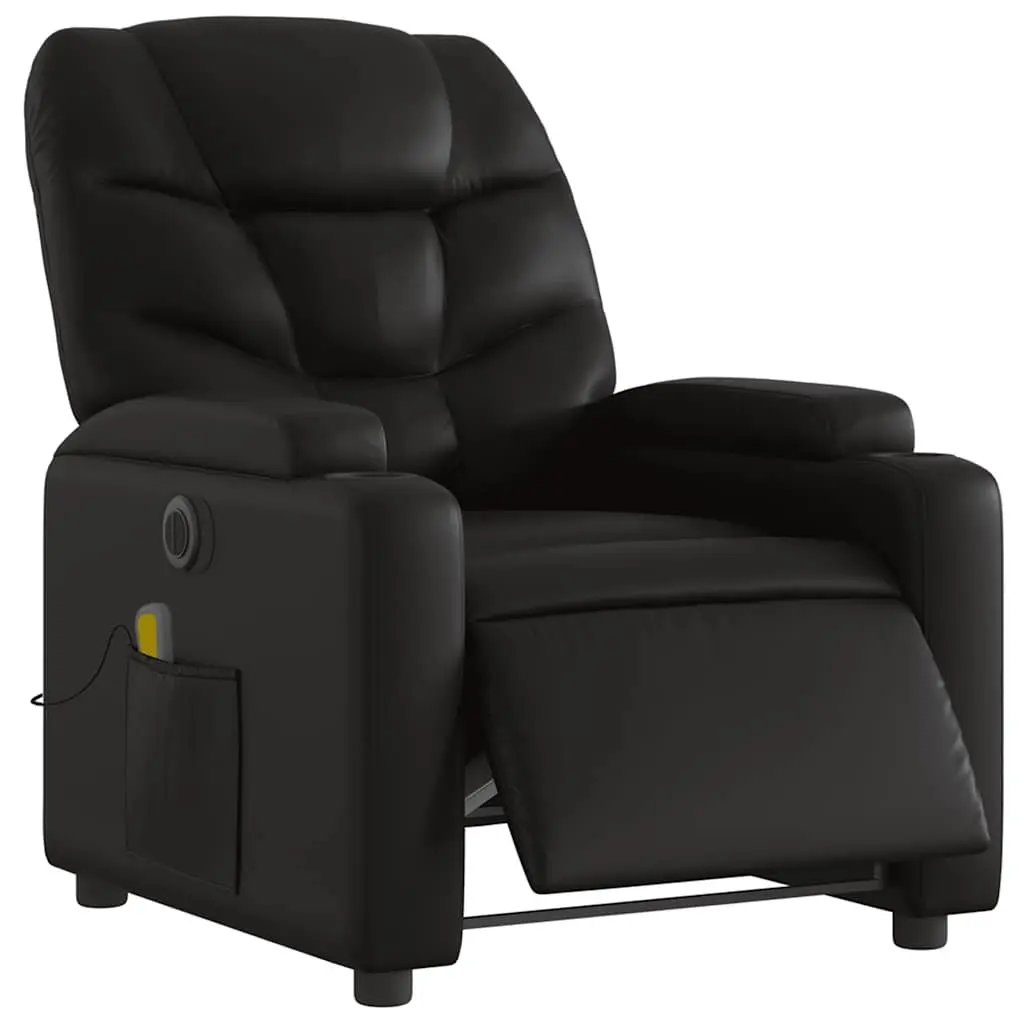 Electric Massage Recliner Chair Black Faux Leather Adjustable Footrest and Backrest with Cup Holders