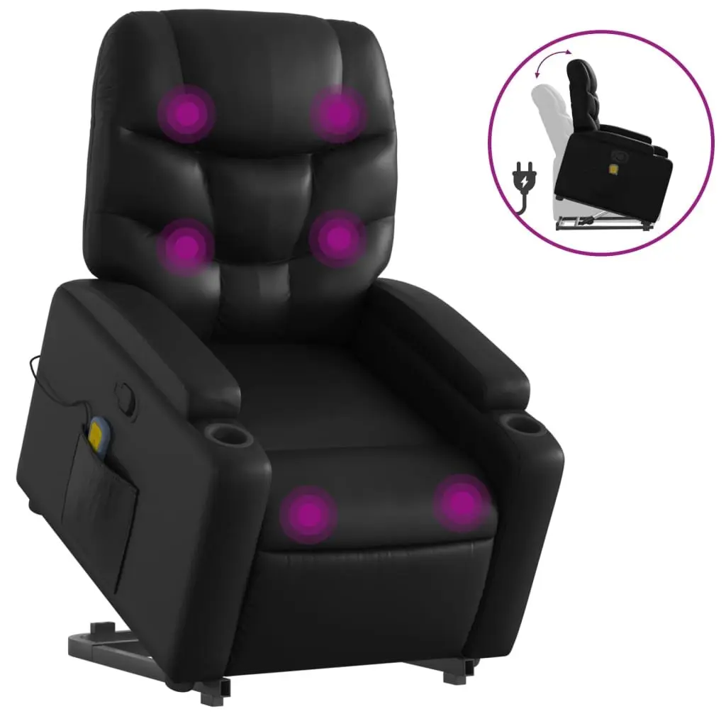 Electric Massage Chair Black Faux Leather Power Lift Recliner with Vibration Massage and Manual Reclining Capability