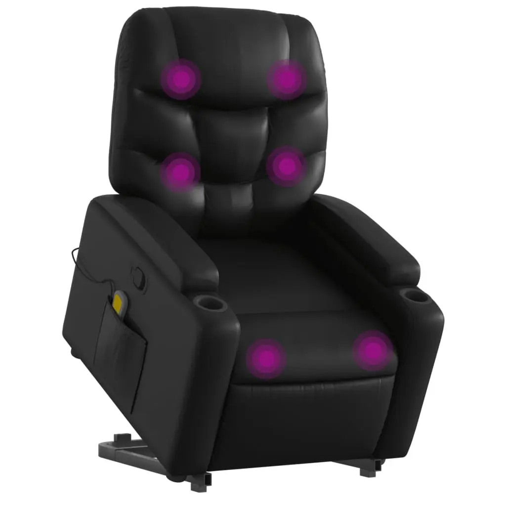 Electric Massage Chair Black Faux Leather Power Lift Recliner with Vibration Massage and Manual Reclining Capability