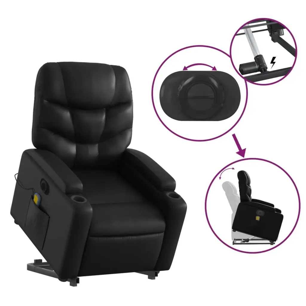 Electric Massage Chair Black Faux Leather Power Lift Recline 135 Degrees