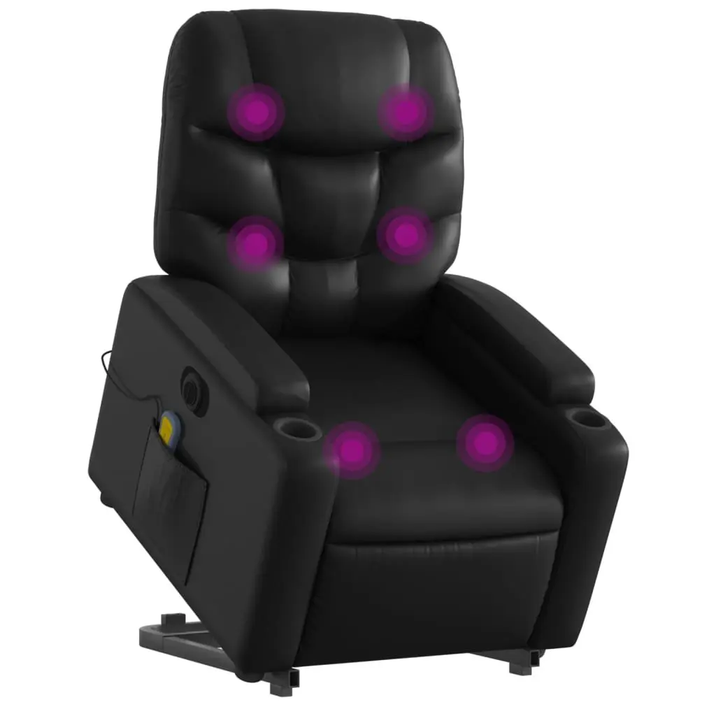 Electric Massage Chair Black Faux Leather Power Lift Recline 135 Degrees