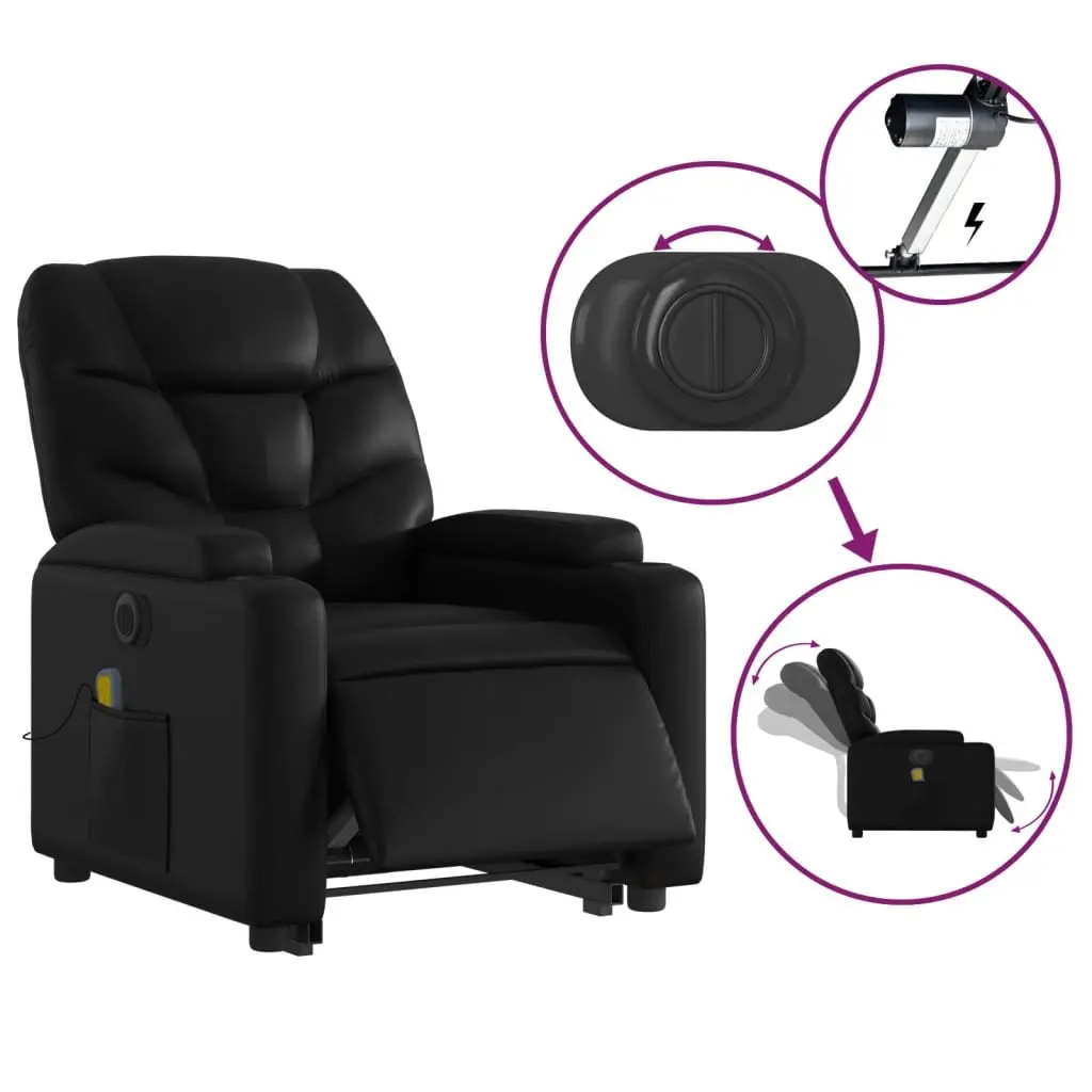 Electric Massage Chair Black Faux Leather Power Lift Recline 135 Degrees