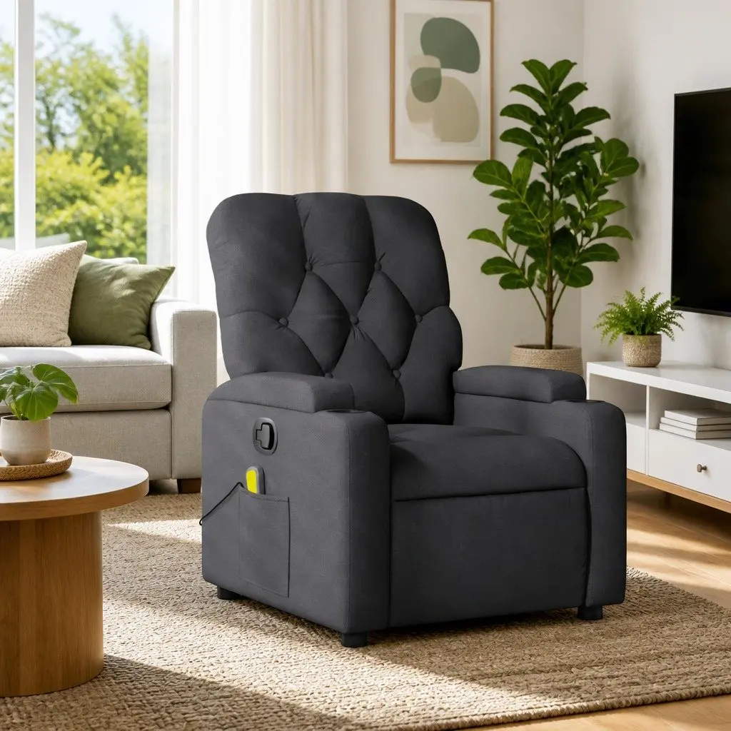 Massage Recliner Chair Grey Fabric Manual Reclining with Vibration Massage 135 Degrees