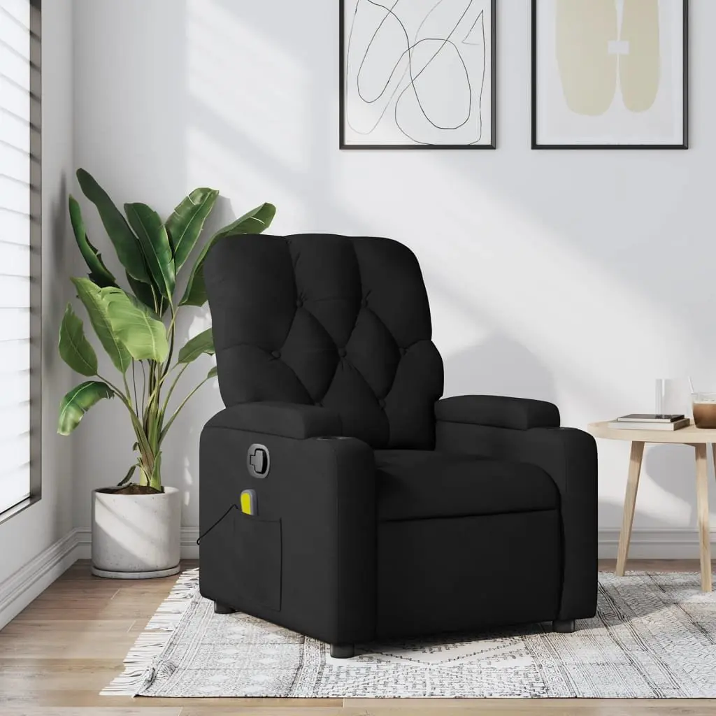 Massage Recliner Chair Black Fabric Manual Recline Vibration