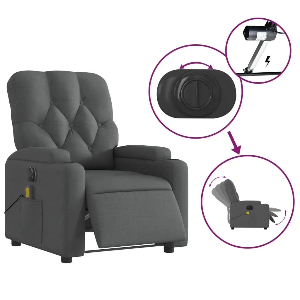 Electric Massage Recliner Chair Grey Fabric 135 Degrees Recline 6 Massage Points