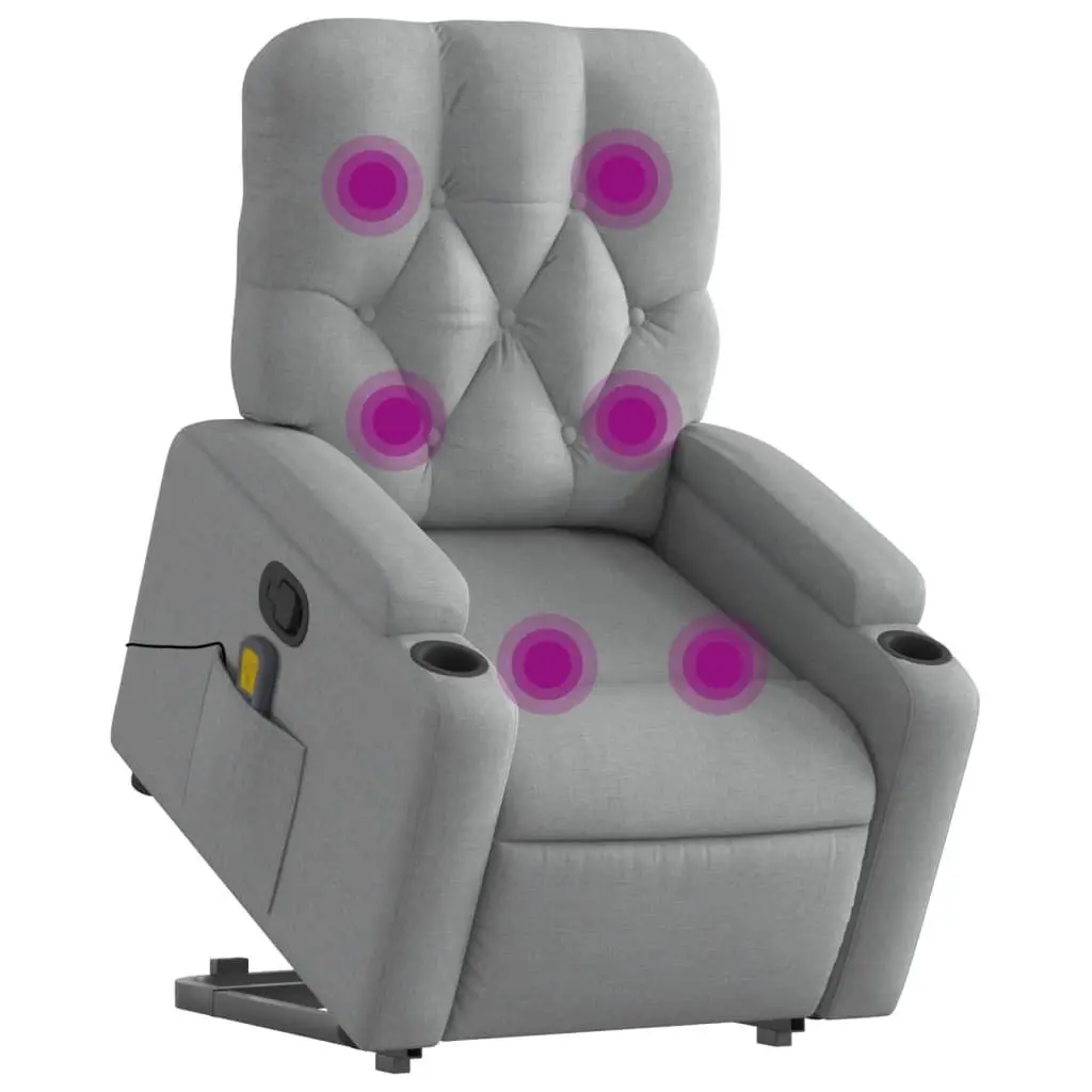 Massage Recliner Chair Grey Fabric Power Lift Electric Armchair for Elderly