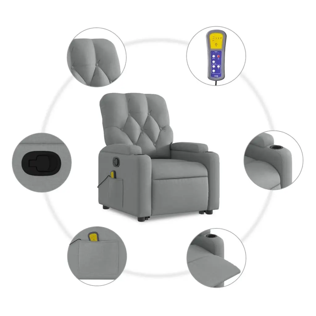 Massage Recliner Chair Grey Fabric Power Lift Electric Armchair for Elderly