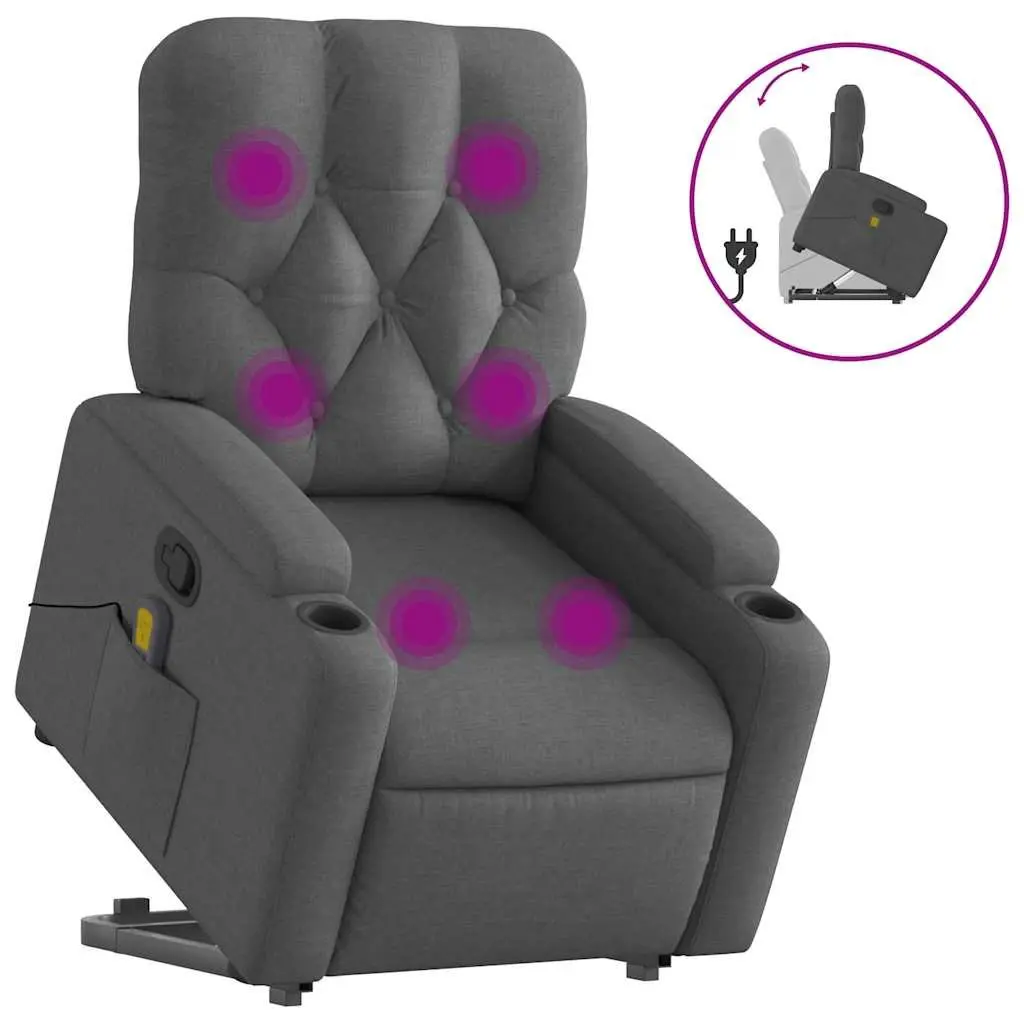 Massage Recliner Chair Grey Fabric Power Lift Manual Recline