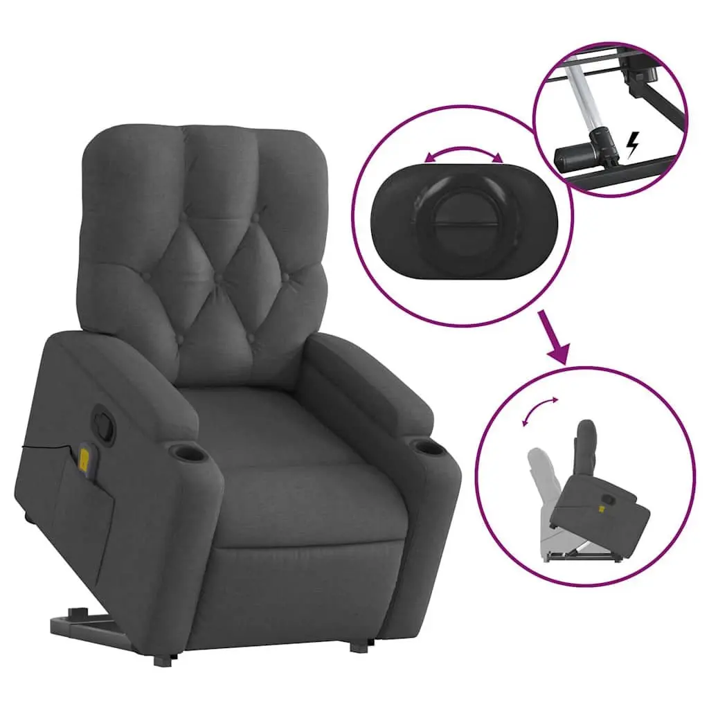 Massage Recliner Chair Grey Fabric Power Lift Manual Recline