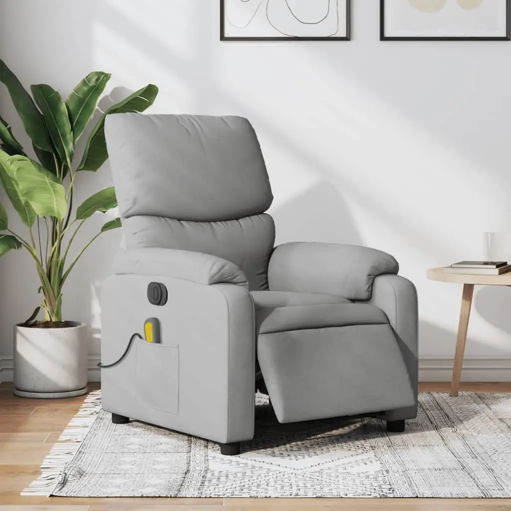 Electric Massage Recliner Chair Grey Fabric 135 Degrees Automatic Reclining 6 Point Vibration Massage