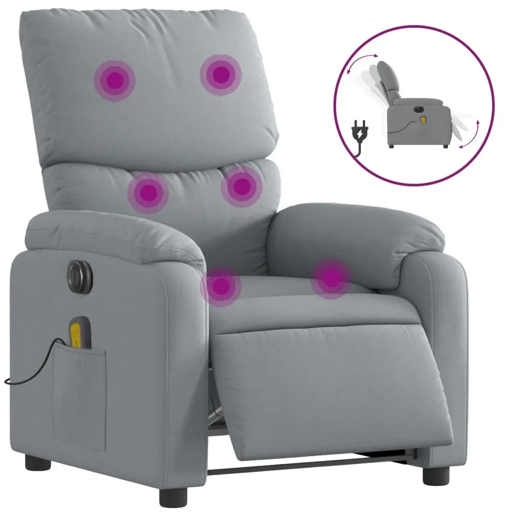 Electric Massage Recliner Chair Grey Fabric 135 Degrees Automatic Reclining 6 Point Vibration Massage
