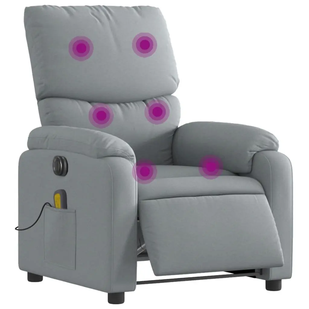 Electric Massage Recliner Chair Grey Fabric 135 Degrees Automatic Reclining 6 Point Vibration Massage