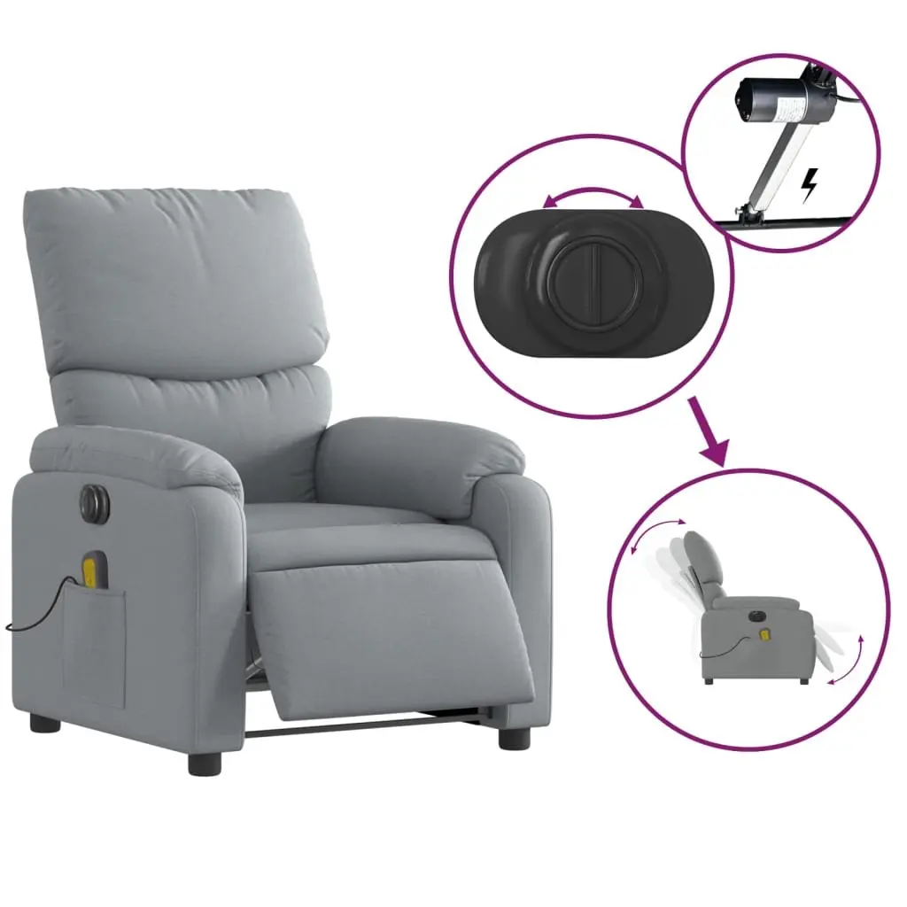 Electric Massage Recliner Chair Grey Fabric 135 Degrees Automatic Reclining 6 Point Vibration Massage