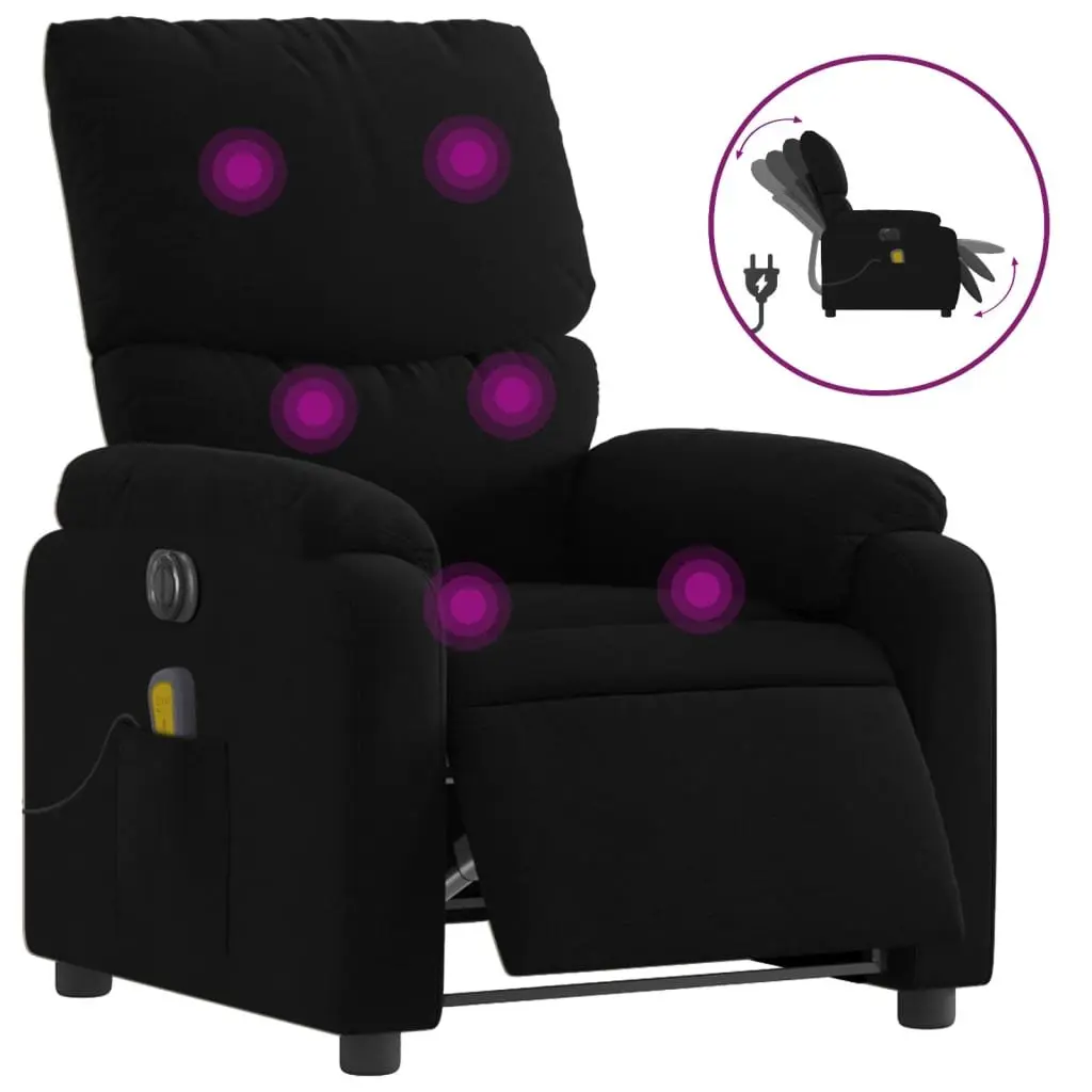 Electric Recliner Chair Black Fabric Automatic Footrest Massage Function