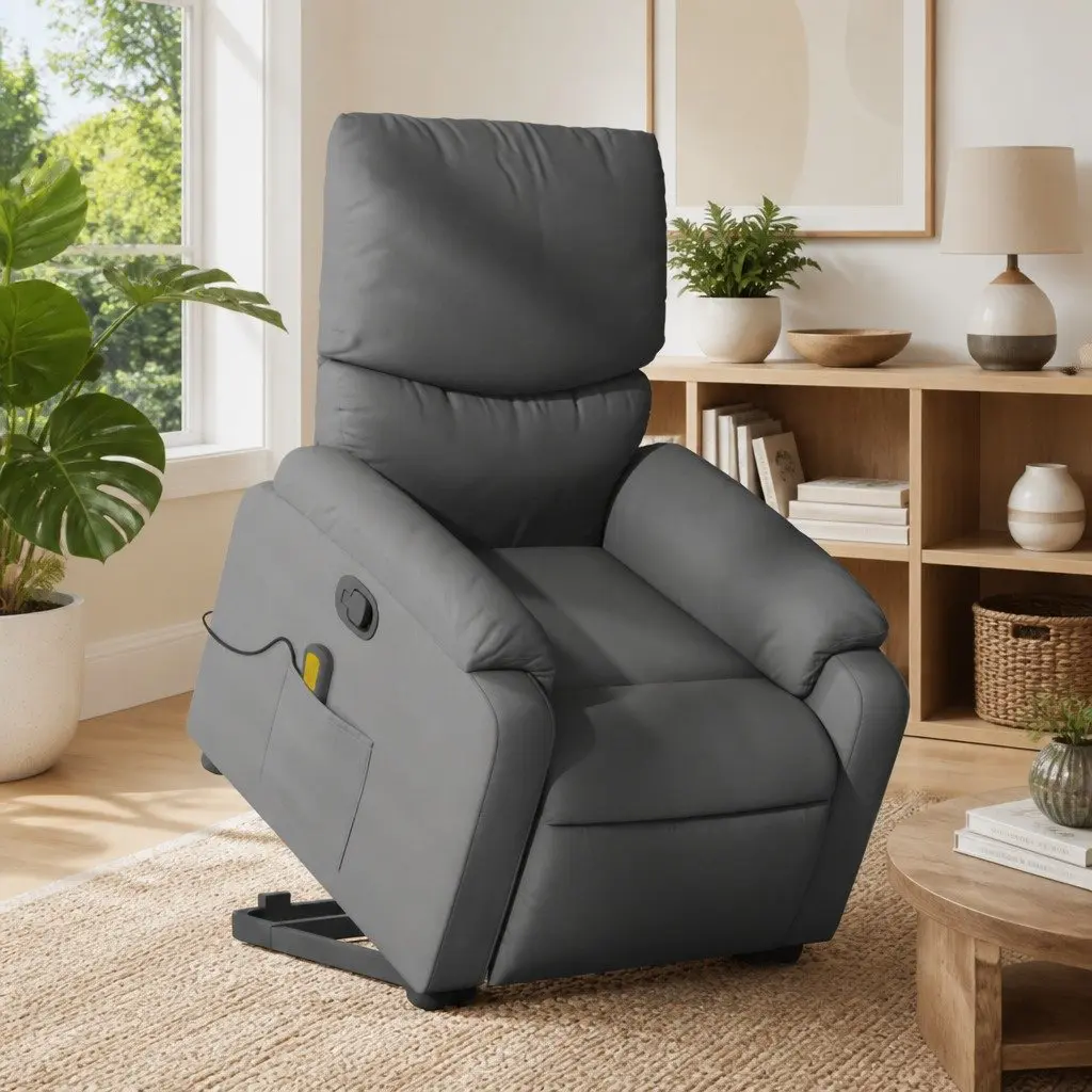 Electric Massage Recliner Chair Grey Fabric Power Lift Adjustable Backrest Vibration Massage