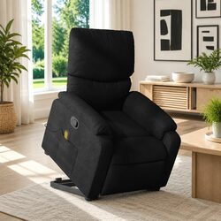 Stand Up Massage Recliner Chair Black Fabric Electric Power Lift Recline