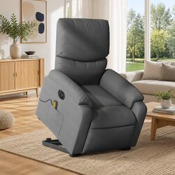 Electric Stand Up Massage Recliner Chair Grey Fabric Lift Armchair Elderly