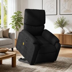 Electric Stand Up Massage Recliner Chair Black Fabric Lift Armchair Elderly