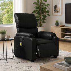Electric Massage Recliner Chair Black Faux Leather Armchair Automatic Recline