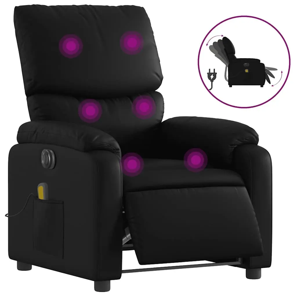 Electric Massage Recliner Chair Black Faux Leather Automatic Recline 135 Degrees