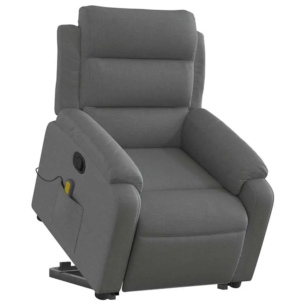 Electric Massage Recliner Chair Grey Fabric Power Lift Manual Recline 6 Point Vibration Massage