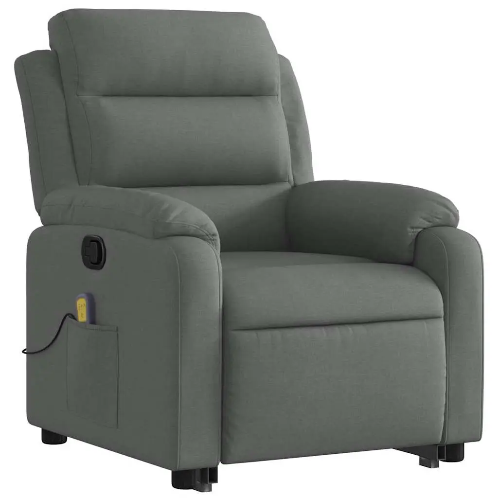 Electric Massage Recliner Chair Grey Fabric Power Lift Manual Recline 6 Point Vibration Massage