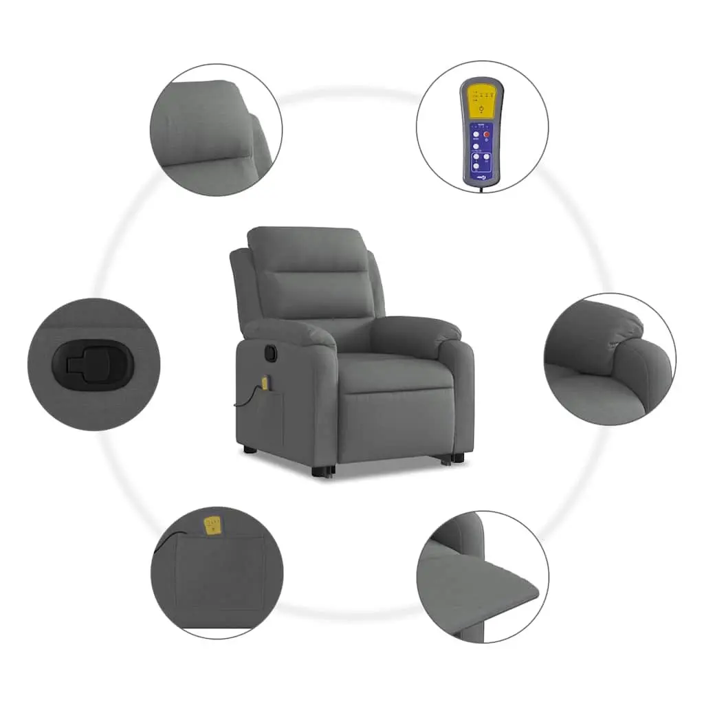 Electric Massage Recliner Chair Grey Fabric Power Lift Manual Recline 6 Point Vibration Massage
