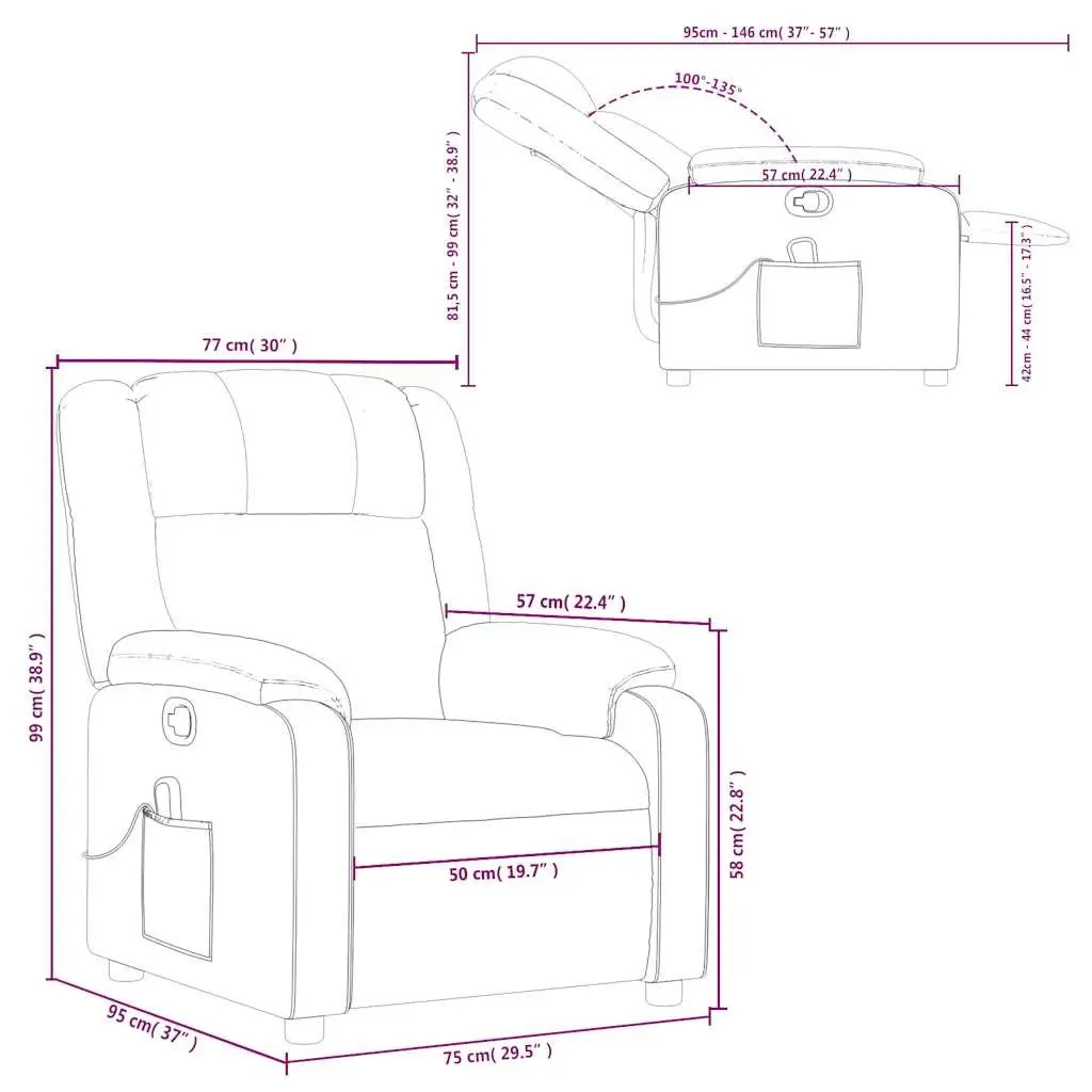 Grey Manual Reclining Chair with Vibration Massage