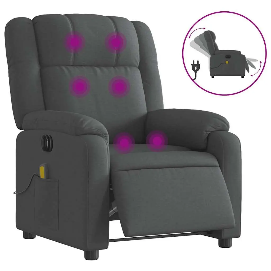 Electric Recliner Chair Grey Fabric Adjustable Footrest Vibration Massage Function