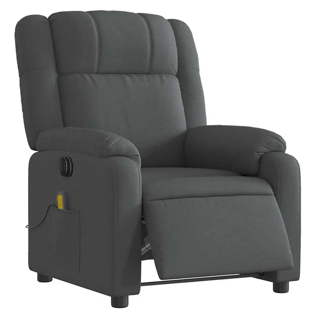 Electric Recliner Chair Grey Fabric Adjustable Footrest Vibration Massage Function