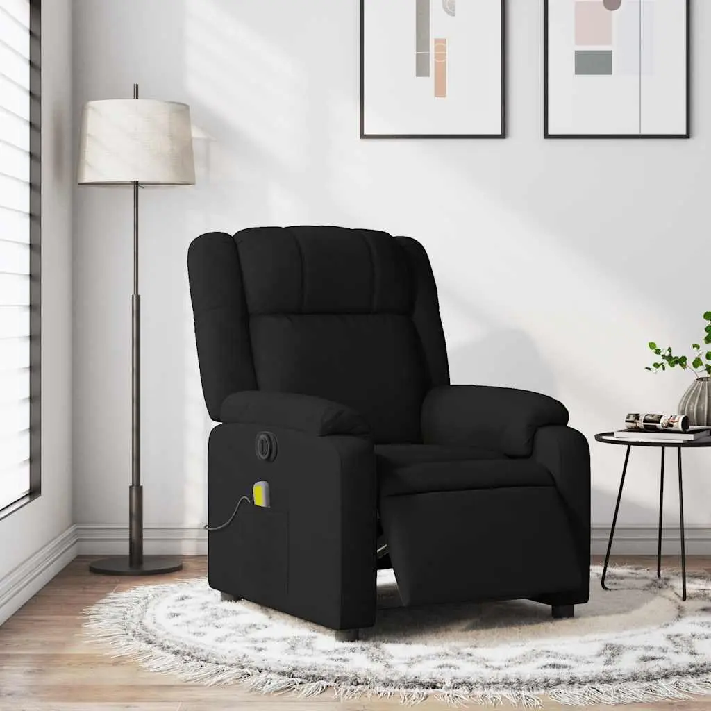 Electric Massage Recliner Chair Black Fabric Spacious Padded Seat Automatic Reclining Function