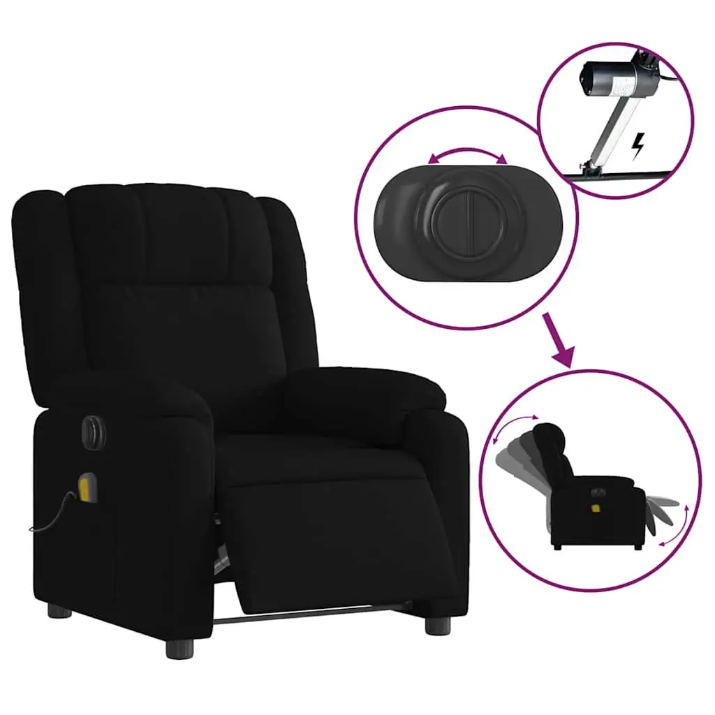 Electric Massage Recliner Chair Black Fabric Spacious Padded Seat Automatic Reclining Function