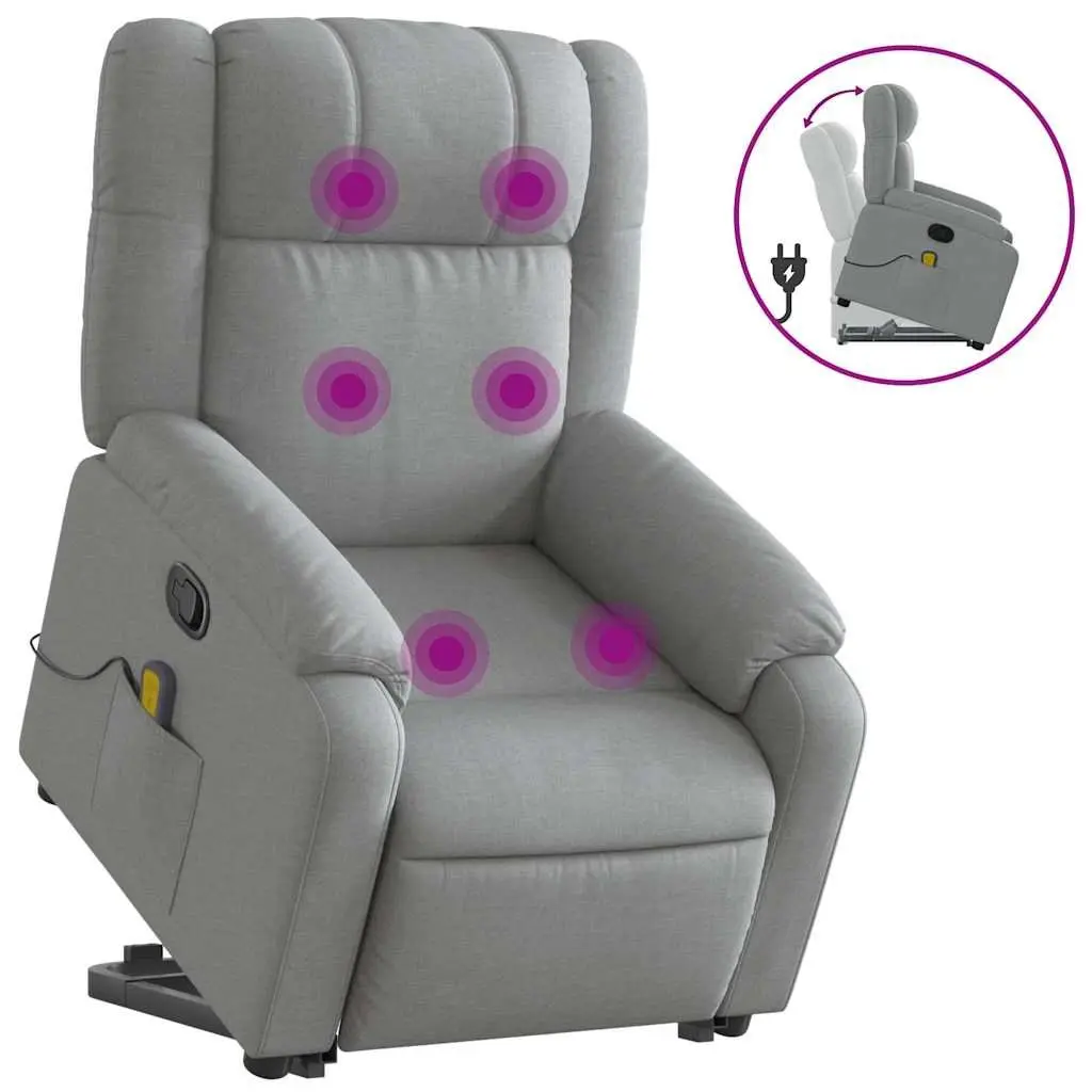 Stand Up Massage Recliner Chair with Power Lift Grey Fabric Armchair Elderly