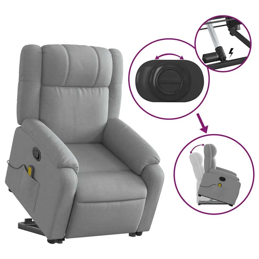 Stand Up Massage Recliner Chair with Power Lift Grey Fabric Armchair Elderly