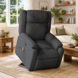 Massage Recliner Chair Stand Up Power Lift Electric Grey Fabric Armchair