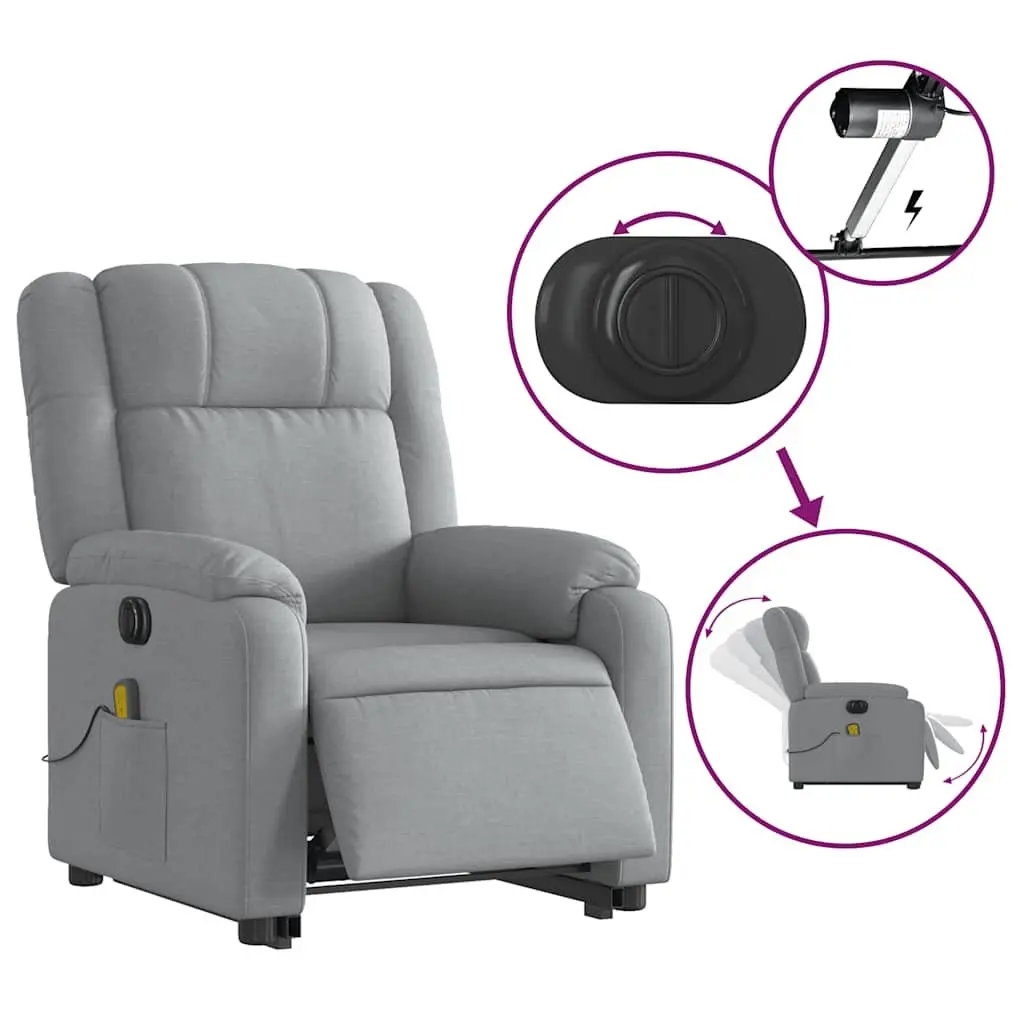 Electric Massage Chair Grey Fabric Power Lift Recline 135 Degree Tilt